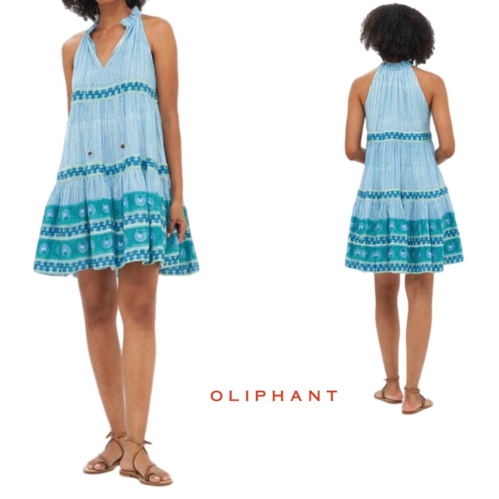 NEW OLIPHANT Sleeveless Tiered Short Mini Dress in Marley Blue